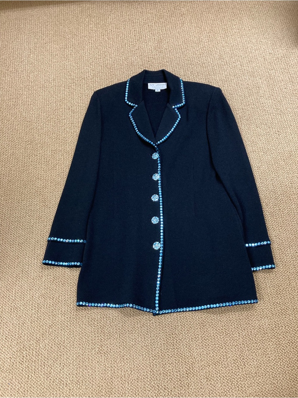 St. John Navy Knit Blazer & Skirt with Blue Rhinestones 6-8